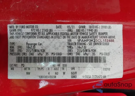 2012 Ford Focus Se из США, поврежденный, VIN 1FAHP3K23CL152488